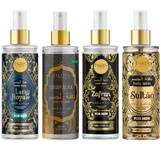 Body Splash Árabe Masculino Kit C/4 Perfumes De Alta Fixação Soul Cosméticos 200ml