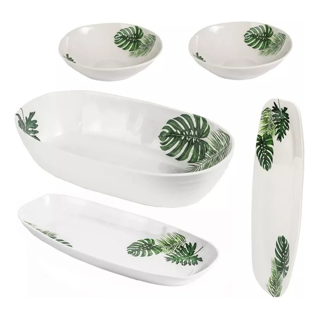 Kit 5 Peças De Travessas / Tigelas E Saladeira Melamina Kit 5 Peças De Travessas / Tigelas E Saladeira Melamina
