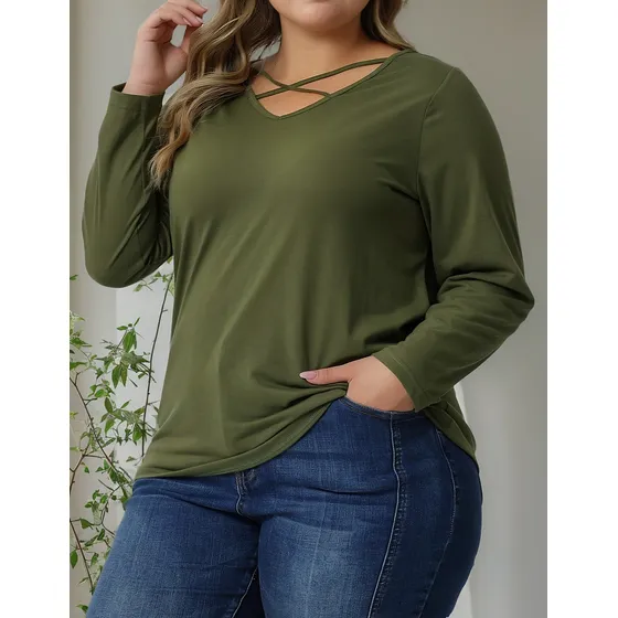 Playera Talla Grande Camisetas Blusa Con Cuello En V Cruzado