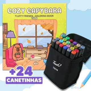 Kit Livro De Colorir Comfy Goods + Estojo Bolsa Caneta Marcadores Canetinhas Bobbie Coloridas Ponta Dupla Kit Livro De Colorir Comfy Goods + Estojo Bolsa Caneta Marcadores Canetinhas Bobbie Coloridas Ponta Dupla