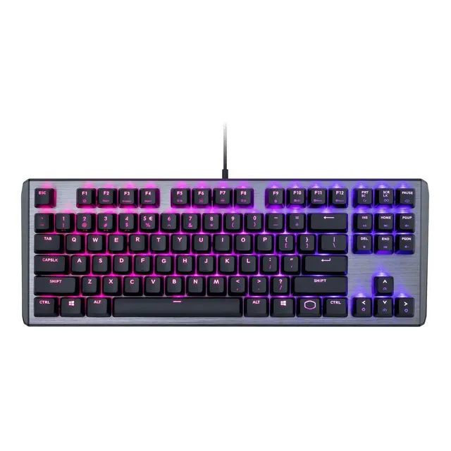 Teclado gamer Cooler Master QWERTY Gateron Red inglés US color gunmetal negro con luz RGB
