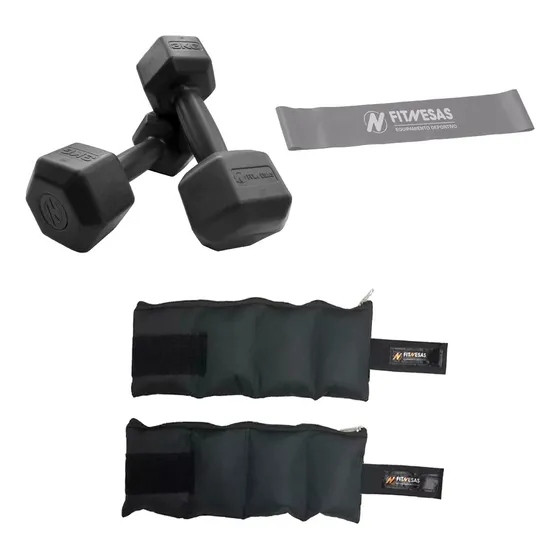 Banda Circular 2 Tobilleras 3kg + 2 Mancuernas 3kg Fitnesas