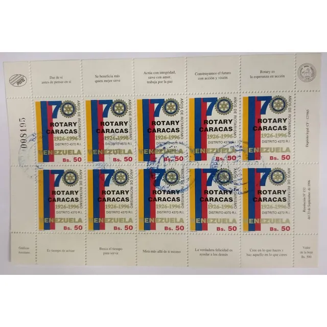 Estampillas Serie Rotary Caracas 70 Aniversario