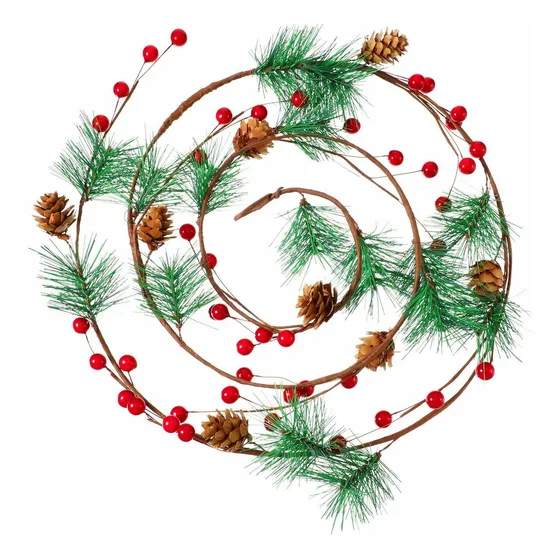 Guirnalda Navidad Artificial Pino Baya Roja 5.9 Ft Para Casa