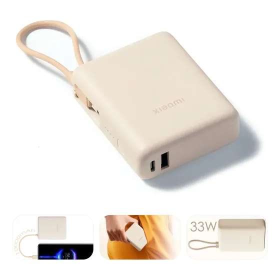 Xiaomi Powerbank 10000mah 33w Supercarga Con Cable Integrado Beige