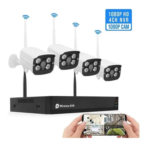 Kit 4 Camaras De Seguridad Inalambricas Wifi Nvr Ip Cctv Set