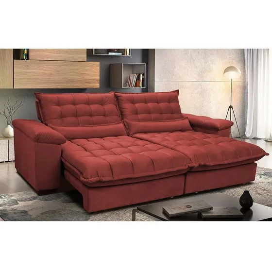 Sofá Retrátil 2,72m Pocket Cama Inbox Aconchego Vermelho