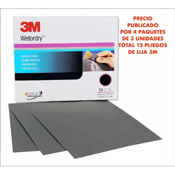 Lija Pliego Al Agua Grano 80 Marca 3m Original 3pack Tienda*