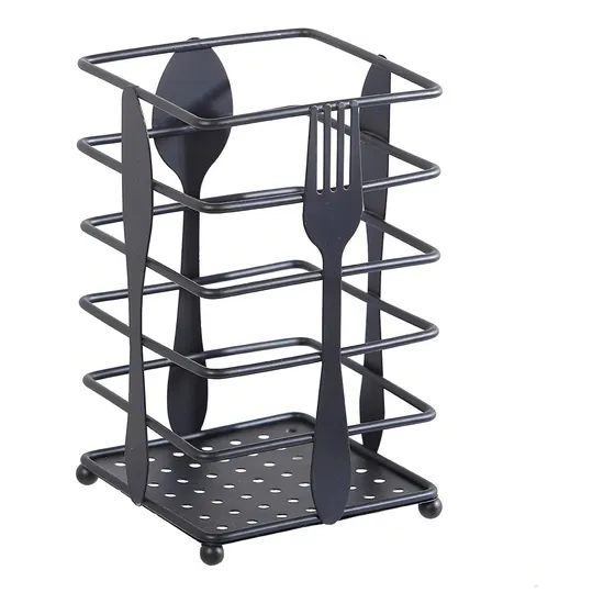 Porta Cubiertos Organizador Metalico Mesa Cocina Cuadrado Color Negro