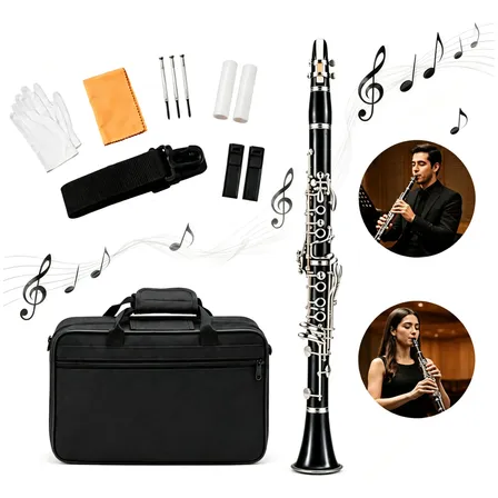 Kit Clarinete Si Bemol Bb 17 Chaves Estojo Case Luxo Preto Preto