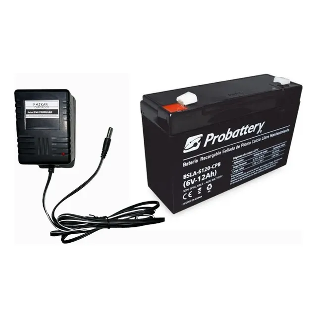 Bateria 6v 12ah + Cargador 6v Ficha Plug Auto A Bateria