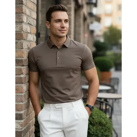 Camisa Gola Polo Tech Sem Costura Poliamida Alto Padrão Marrom M Lisa