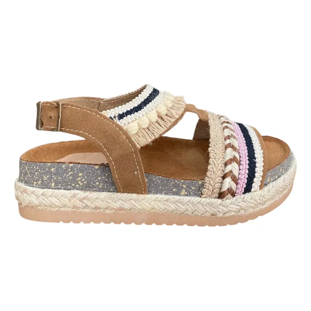 Sandalias Gomones Cholas Marrón Suela Bordadas Base De Yute