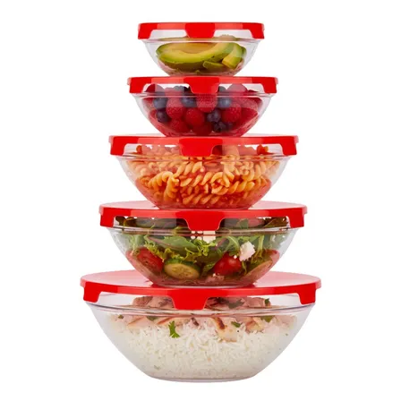 Set 5 Contenedores 10pzs Tóper De Vidrio Con Tapa Almacenamiento Cocina Color Rojo