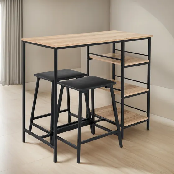 Conjunto Mesa Bancada Gourmet Bistro Madeira C/ 2 Banquetas