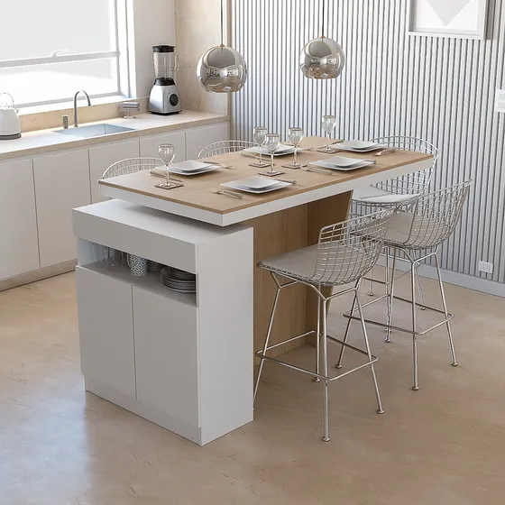 Mesa Barra Desayunador Para 5 Personas Con Cajón Y Puertas