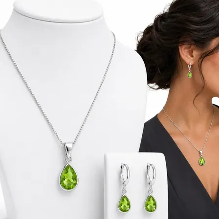Conjunto Colar E Brinco Gota Verde Folheado A Prata 925 Prata 925/verde