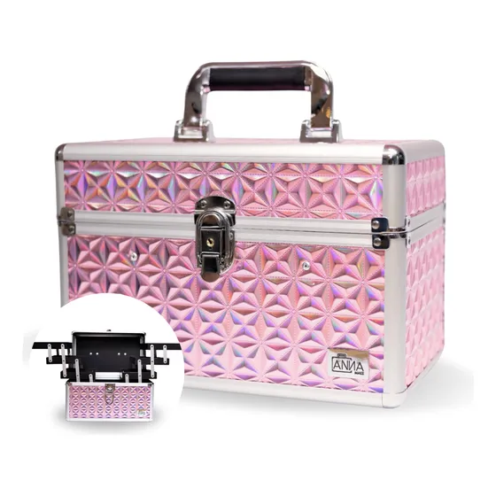 Maleta De Maquiagem Profissional Anna Make R210 Vazia Cor Rose