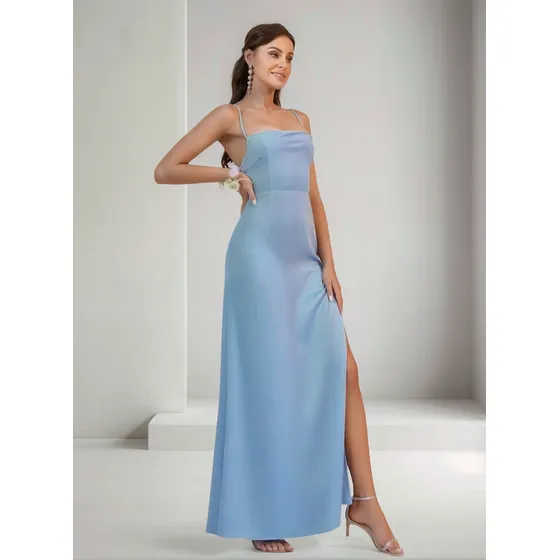 Vestido Largo En Raso  Con Tajo Vizenta Moda