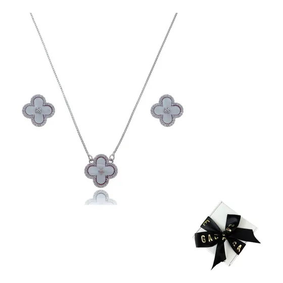 Conjunto Van Cleef Madrepérola Colar Ze Felipe Rodio Branco