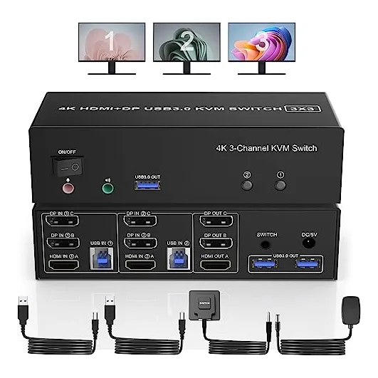 Switch Kvm Hdmi + 2 Displayport Usb 3.0 Para Triple Monitor