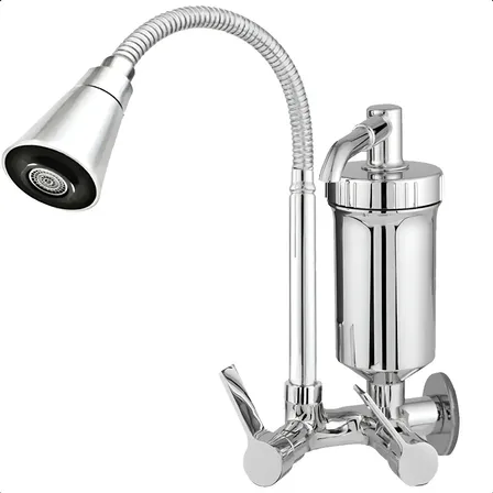 Torneira Filtro Gourmet Flexivel Cozinha Parede 2 Jatos Cone Cor Prateado Torneira Filtro Parede Metal Life Metais Brilhante