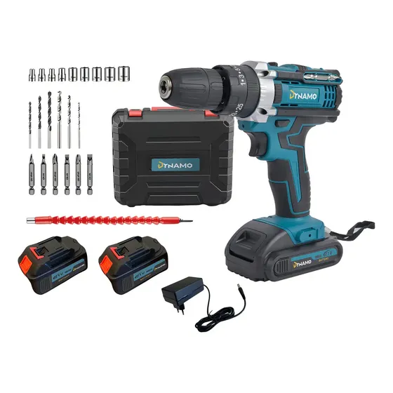 Taladro Percutor Inalámbrico Dynamo 21v 2 Baterías + Accs Azul