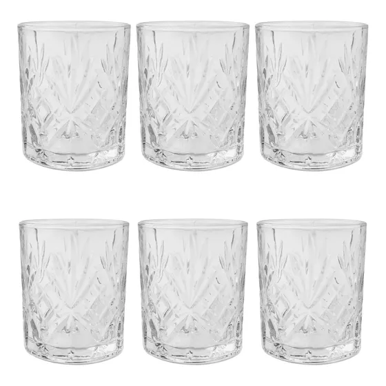 Set X6 Vaso De Whisky Vidrio Labrado Deli Glass 340ml Color Transparente