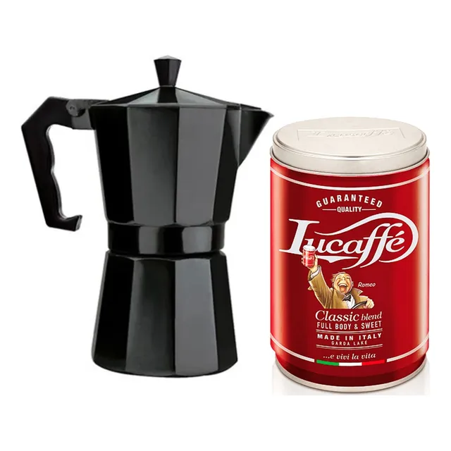 Pack Cafetera Moka 6 Tazas + Café Lucaffe Classic 250 Gr
