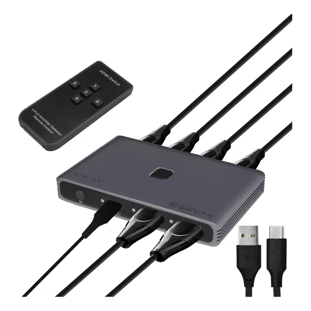 Switcher Conmutador Slim Company Selector Hdmi 4k 3d Con Control Remoto, 5 Entradas Y 1 Salida