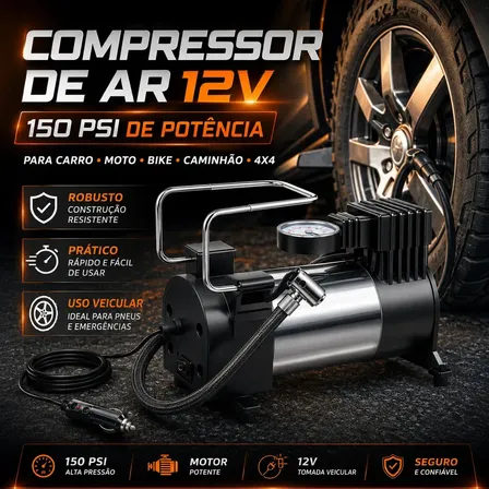 Compressor De Ar Portátil Recarregável Calibrador De Pneus Para Carro Moto Bike Preto 127/220v 60 Hz Monofásica