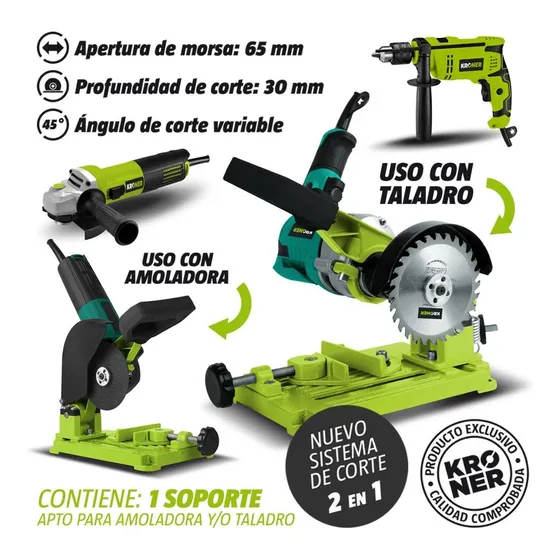 Soporte Amoladora de 115mm Y Taladro de 10mm 2 En 1 Corte Variable Kroner