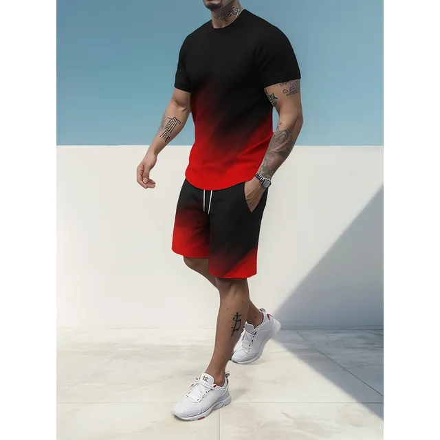 Conjunto Cor Gradiente De Impressão 3d Camiseta E Short