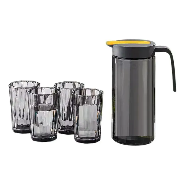 Jarra De Vidrio Con Tapa Jarra Para Jugo + 4 Vasos 1.6lt