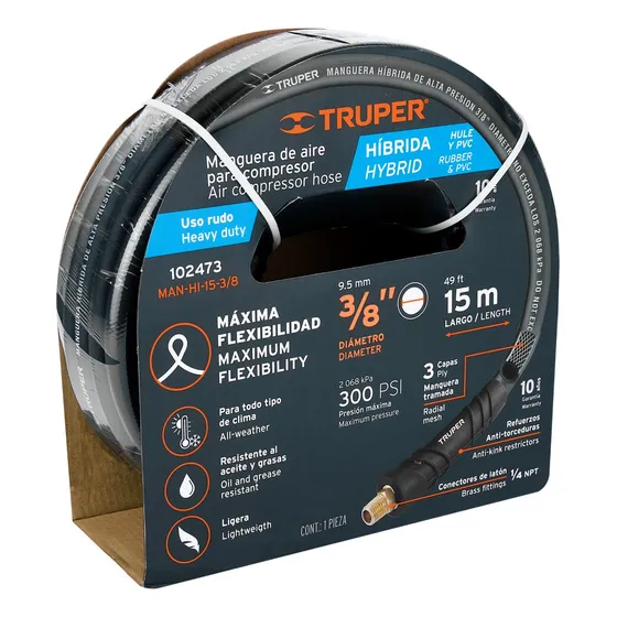 Manguera Híbrida Para Compresor 15 M X 3/8 Truper 102473