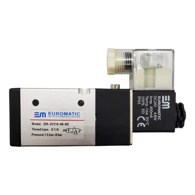 Electrovalvula Solenoide 3/2 Neumática Con Bobina Euromatic