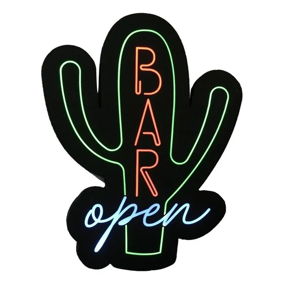 Letreiro Luminoso Bar Open Cactus - Decoração Bar