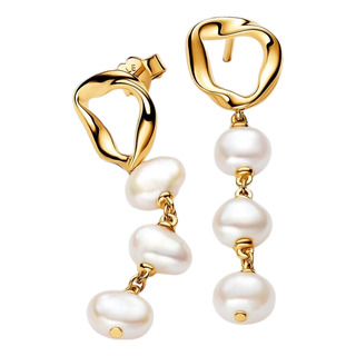 Aretes Pandora Baño Oro Y Perlas Cultivadas + Kit Regalo Aretes Pandora Baño Oro Y Perlas Cultivadas + Kit Regalo