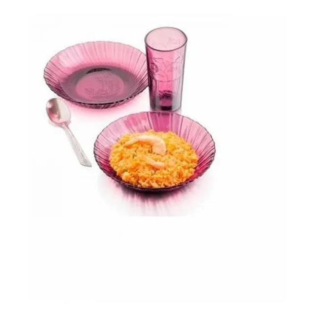 Vajilla De 12 Piezas Color Uva Crisa - Plato Vaso Y Cuchara