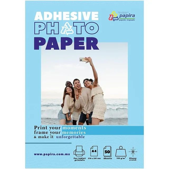 Papel Fotográfico Adhesivo Papira Tamaño A4 Acabado Glossy Brillante - Hojas Blancas Autoadhesivas Para Impresión De Calidad Profesional Y Proyectos Creativos - Paquete Con 50 Hojas
