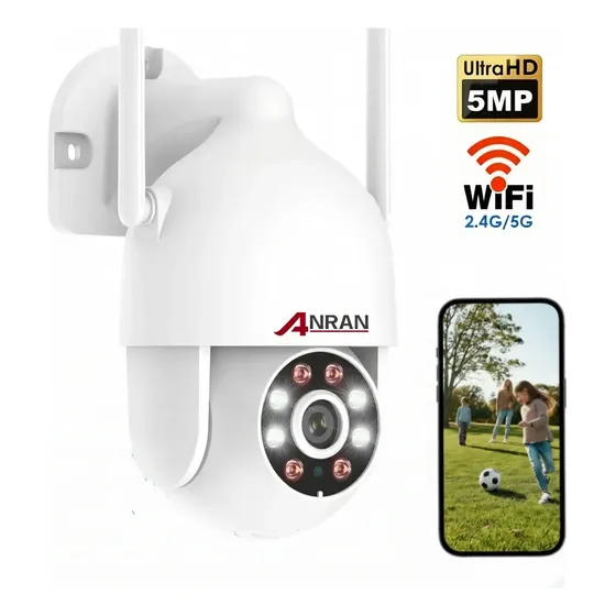 Anran Cámara de Seguridad Exterior Wifi Ip 5G 5MP N50W1584 Wireless PTZ Visión Nocturna Impermeable HD Color Blanco