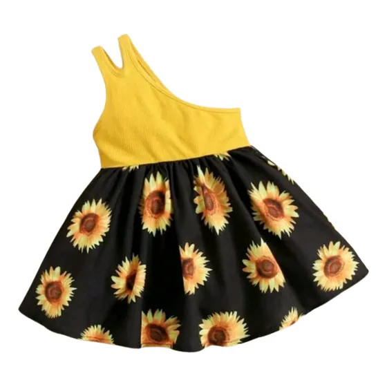 Vestido Amarillo Detalle Ene L Hombro Y Girasoles
