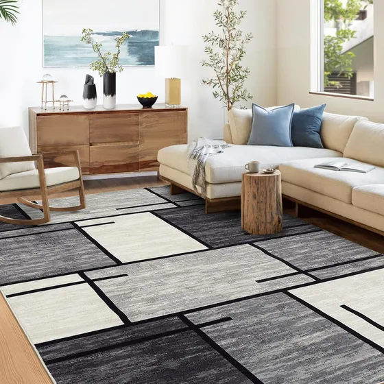 Alfombra Lavable Grande 3 X 4 Metros Geométrica Gris