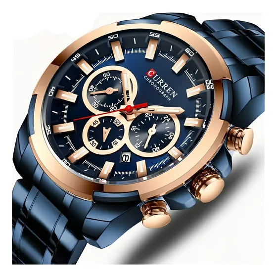 Reloj de pulsera Curren 8361 con correa de acero inoxidable, color azul con rosa, fondo negro