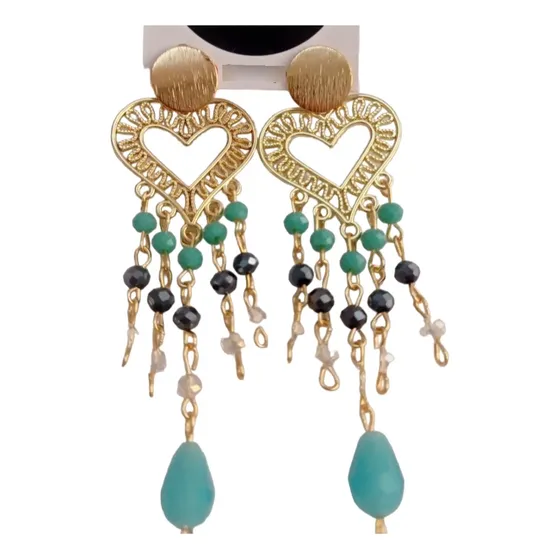 Aros Piedritas Cascada Colores Baño Oro Calipso Azul Blanco