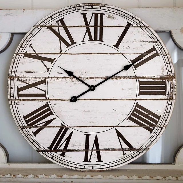 Bew Reloj Pared Estilo Rustico Envejecido Madera Blanca Para