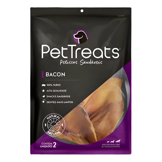 Pcte C/ 2un Orelha Suína Desidratada -orelha Bacon Pettreats