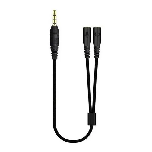 Adaptador Audio Micrófono 2 Aux Hembra A 1 Aux Macho 3.5mm Color Negro