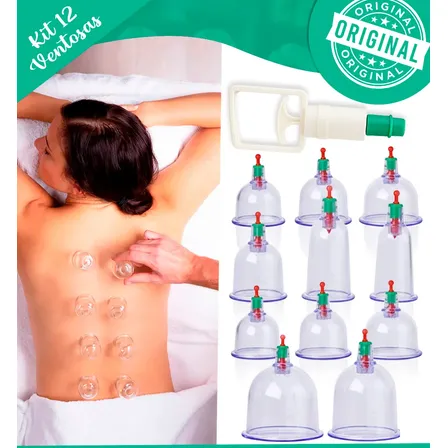 Kit Ventosas Com Bomba Ventosa Terapia Massoterapia Massagem