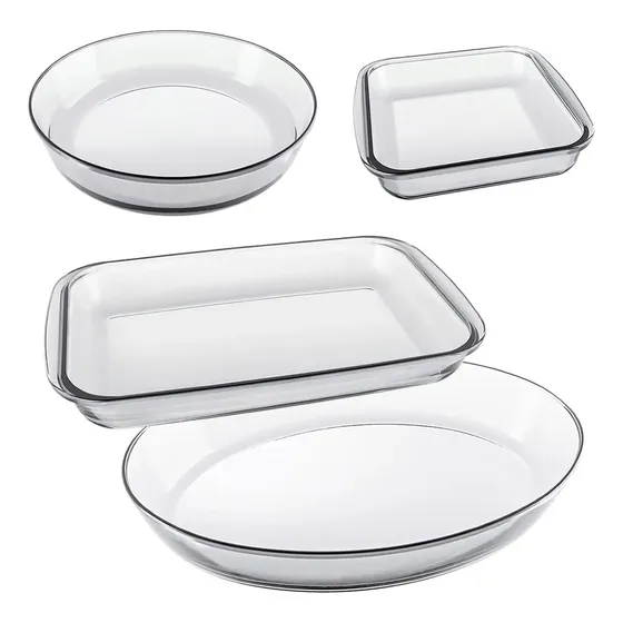 Set Juego 4 Fuentes Asaderas Marinex Vidrio Linea Clasica